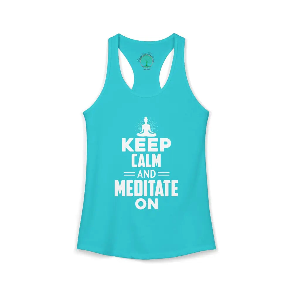 Keep Calm and Meditate On Racerback Tank — Women’s Meditation Yoga Tank - XS / Solid Tahiti Blue - Tank Top