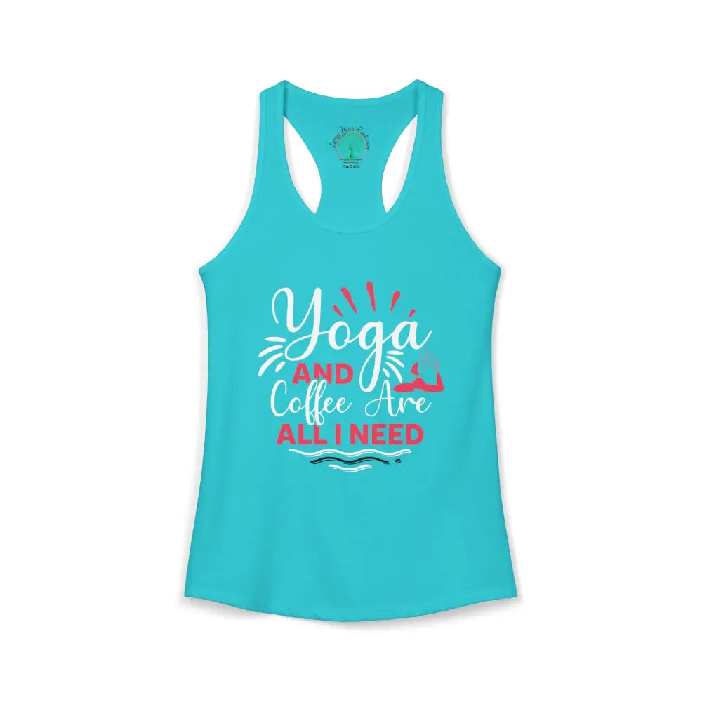 Yoga & Coffee Racerback Tank - XS / Solid Tahiti Blue - Tank Top