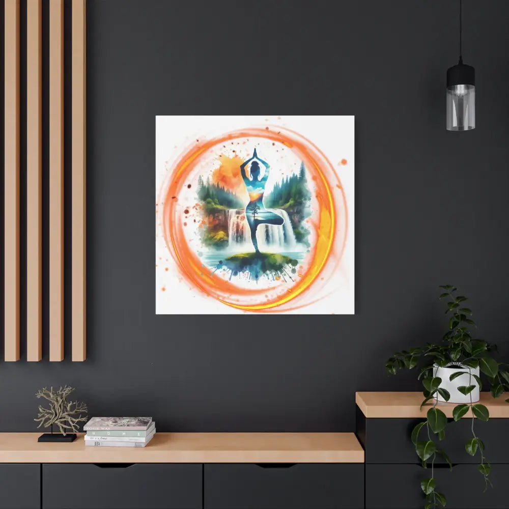 Yoga Waterfall Canvas Wall Art, Serene Tree Pose Meditation Print - Canvas