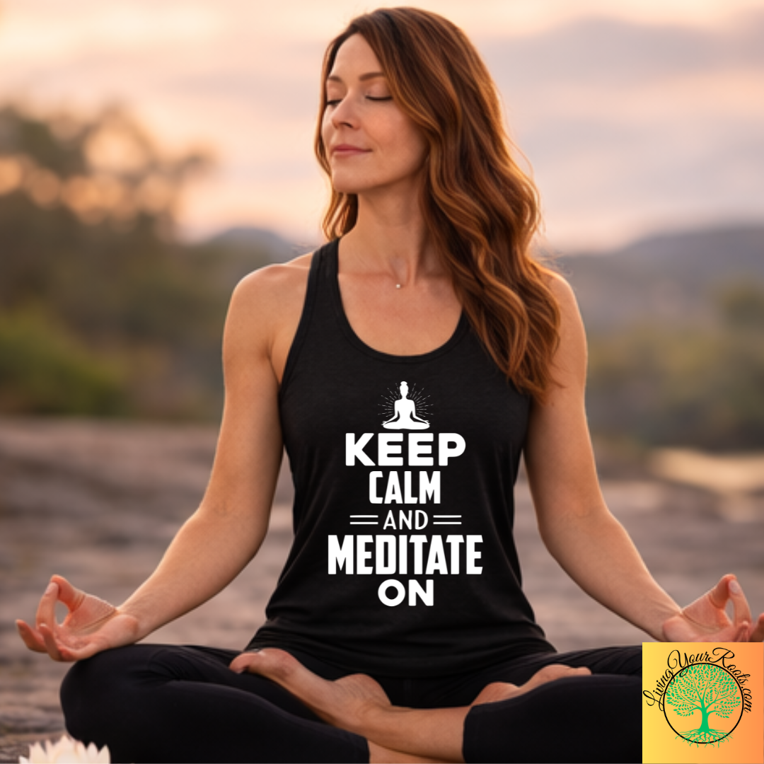 Keep Calm and Meditate On Racerback Tank — Women's Meditation Yoga Tank