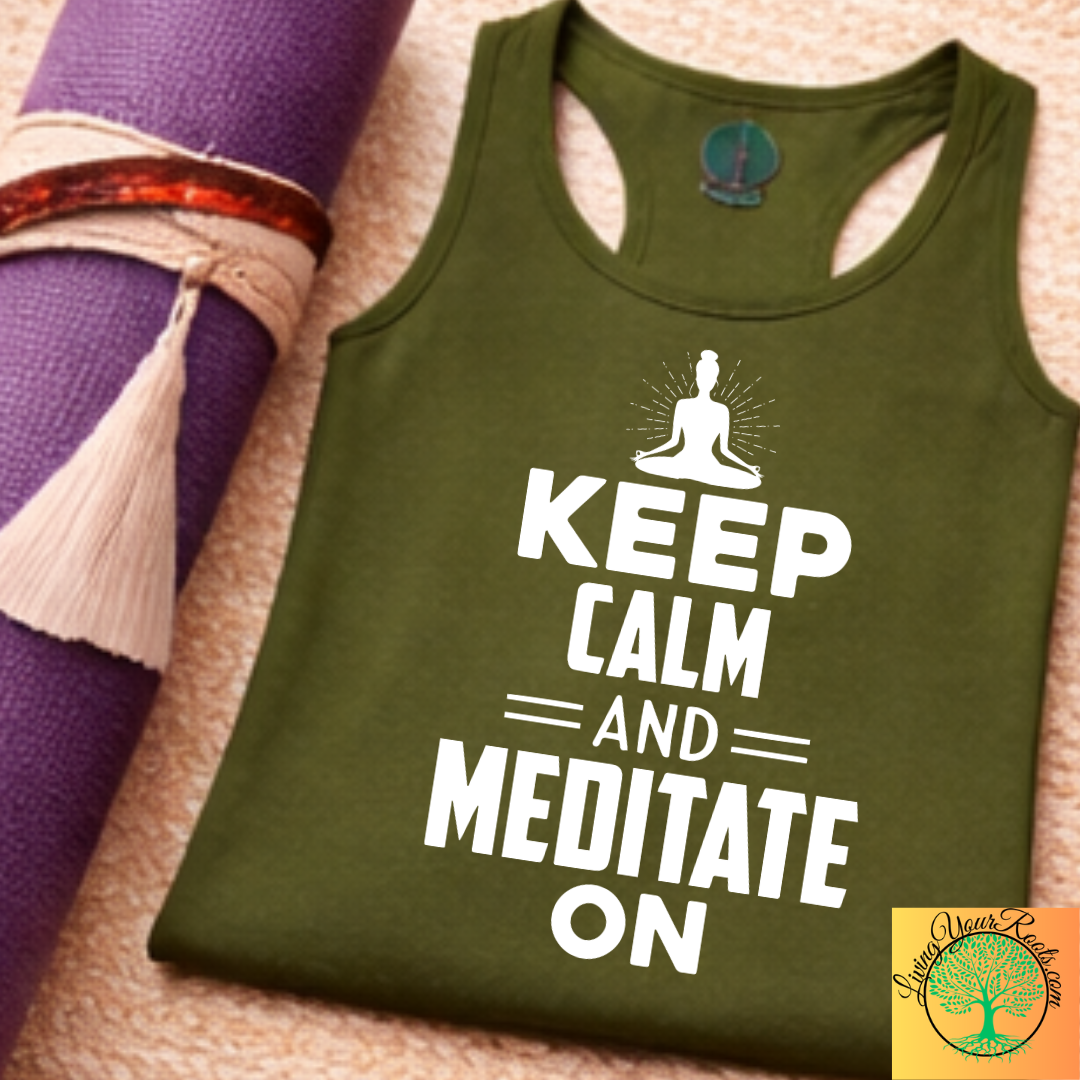 Keep Calm and Meditate On Racerback Tank — Women's Meditation Yoga Tank