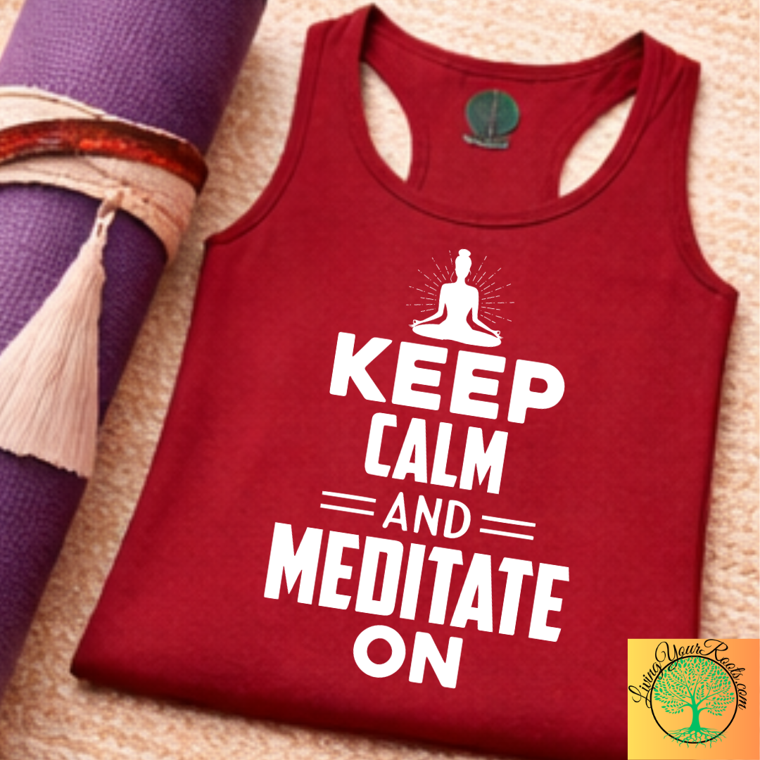 Keep Calm and Meditate On Racerback Tank — Women's Meditation Yoga Tank