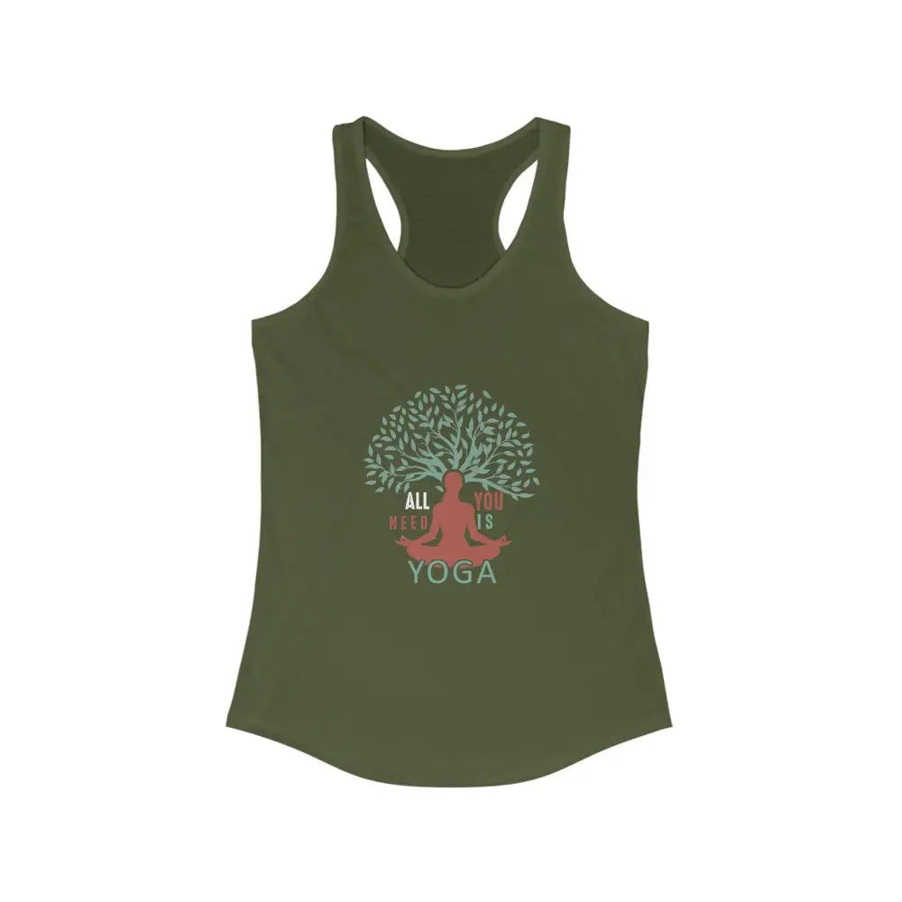 All You Need Is Yoga Women’s Ideal Racerback Tank - Solid Military Green / XS - Tank Top