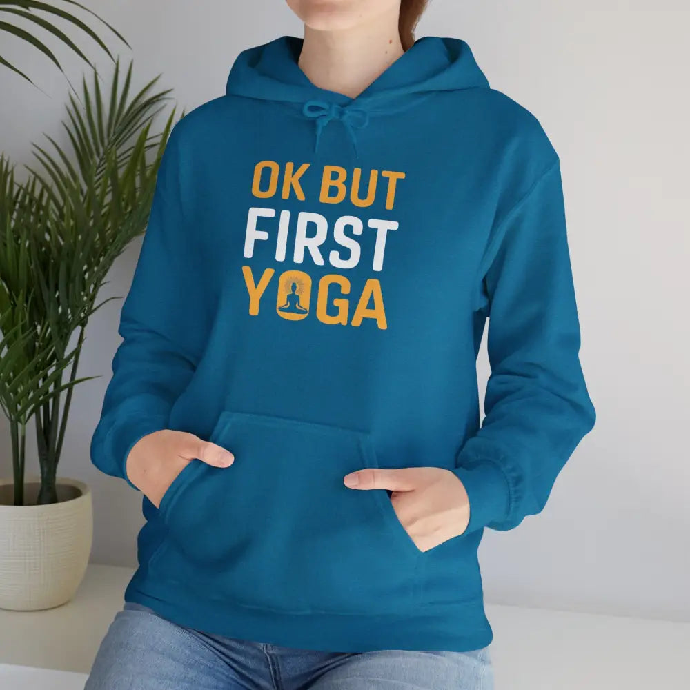 But First Yoga Heavy Blend™ Hooded Sweatshirt - Antique Sapphire / S - Hoodie