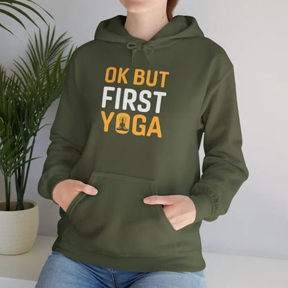 But First Yoga Heavy Blend™ Hooded Sweatshirt - Military Green / S - Hoodie