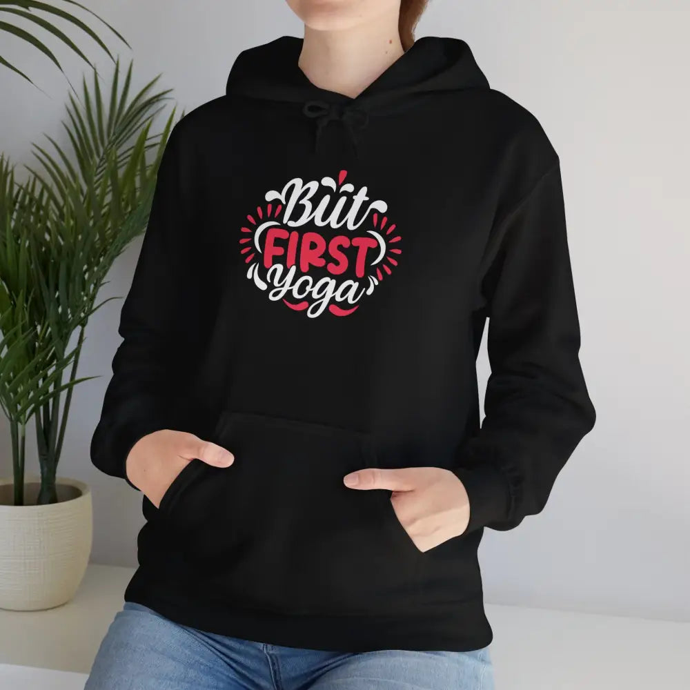 But First Yoga Unisex Heavy Blend™ Hooded Sweatshirt - Black / S - Hoodie