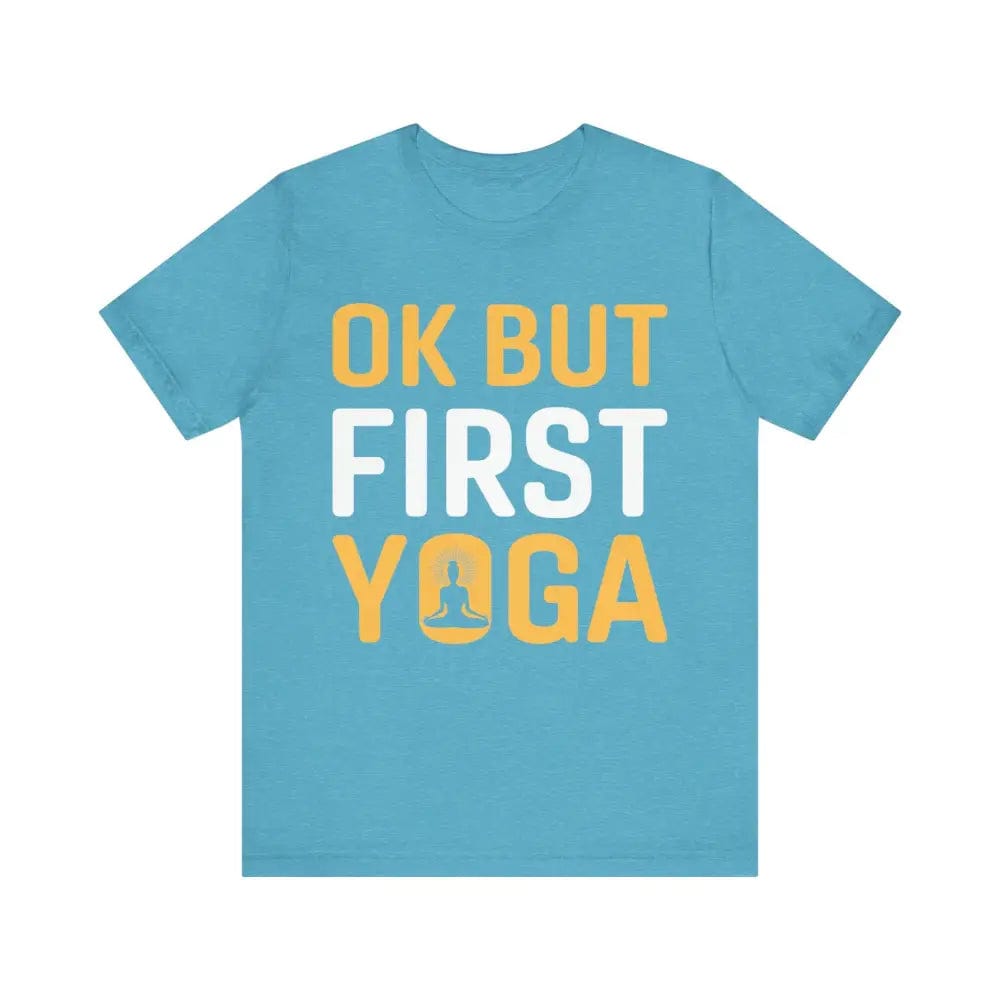 But First Yoga Unisex Jersey Short Sleeve Yoga Tee - Heather Aqua / S - T-Shirt