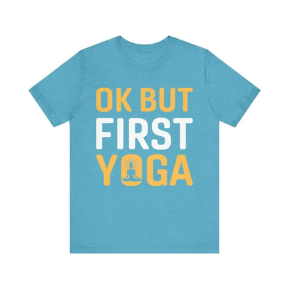 But First Yoga Unisex Jersey Short Sleeve Yoga Tee - Heather Aqua / S - T-Shirt