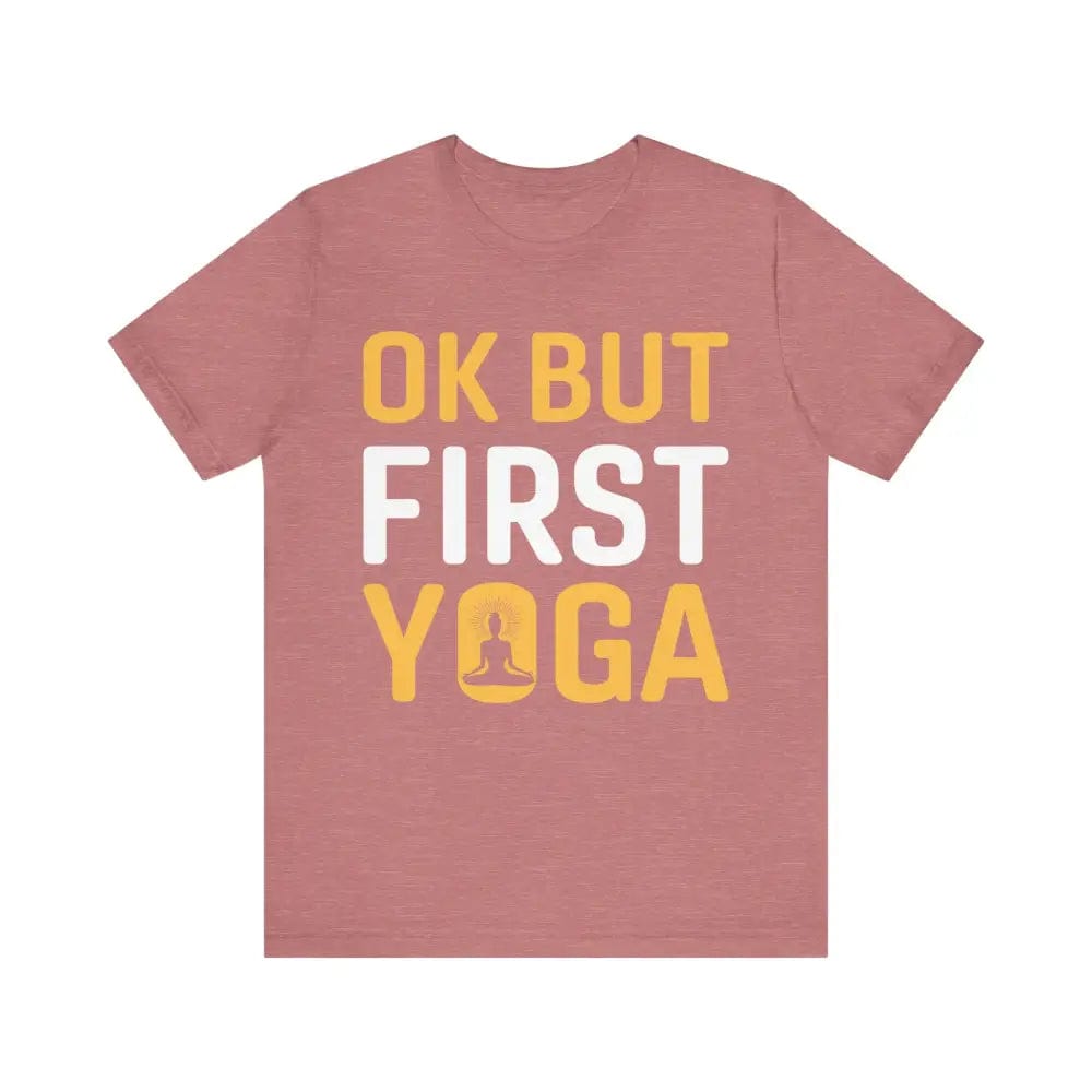 But First Yoga Unisex Jersey Short Sleeve Yoga Tee - Heather Mauve / S - T-Shirt