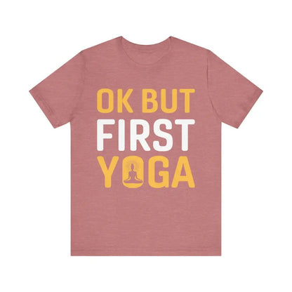 But First Yoga Unisex Jersey Short Sleeve Yoga Tee - Heather Mauve / S - T-Shirt