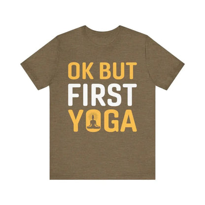 But First Yoga Unisex Jersey Short Sleeve Yoga Tee - Heather Olive / S - T-Shirt