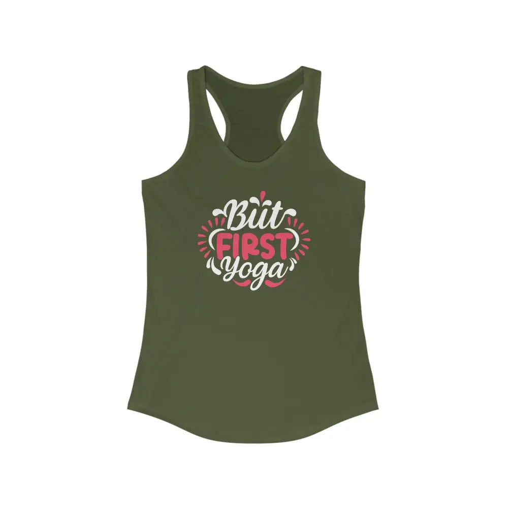 But First Yoga Women’s Ideal Racerback Tank - Solid Military Green / XS - Tank Top