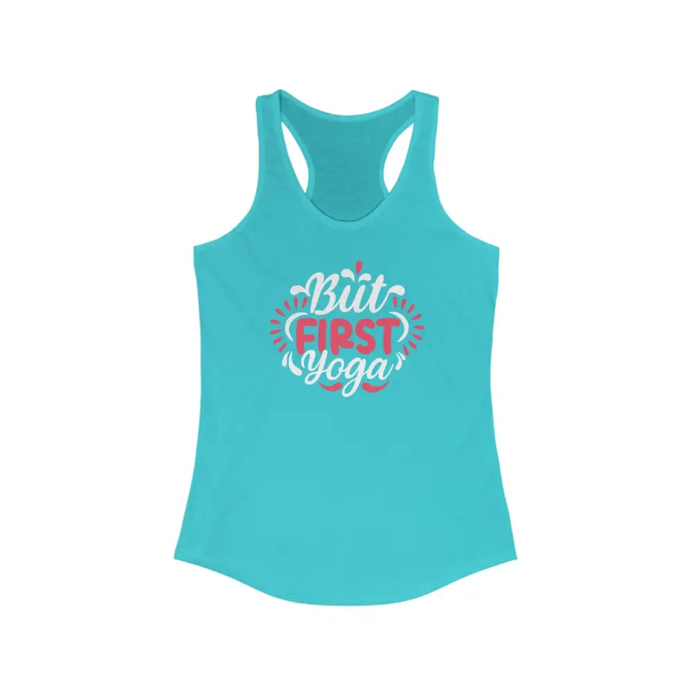 But First Yoga Women’s Ideal Racerback Tank - Solid Tahiti Blue / XS - Tank Top