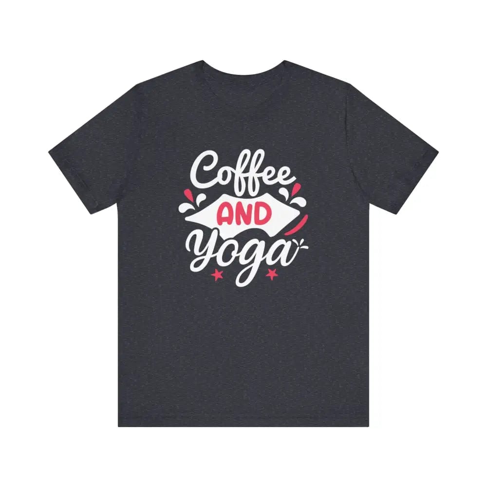 Coffee and Yoga Unisex Jersey Short Sleeve Tee - Heather Navy / S - T-Shirt