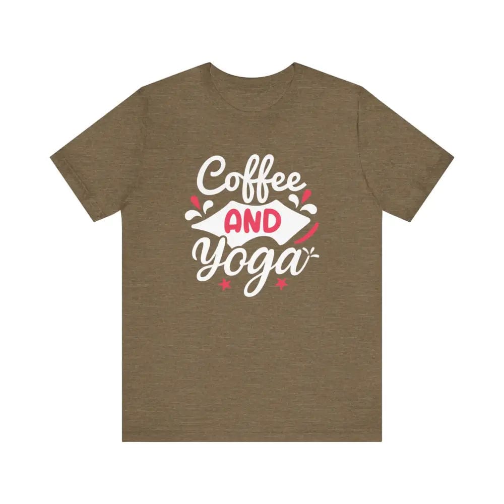 Coffee and Yoga Unisex Jersey Short Sleeve Tee - Heather Olive / S - T-Shirt