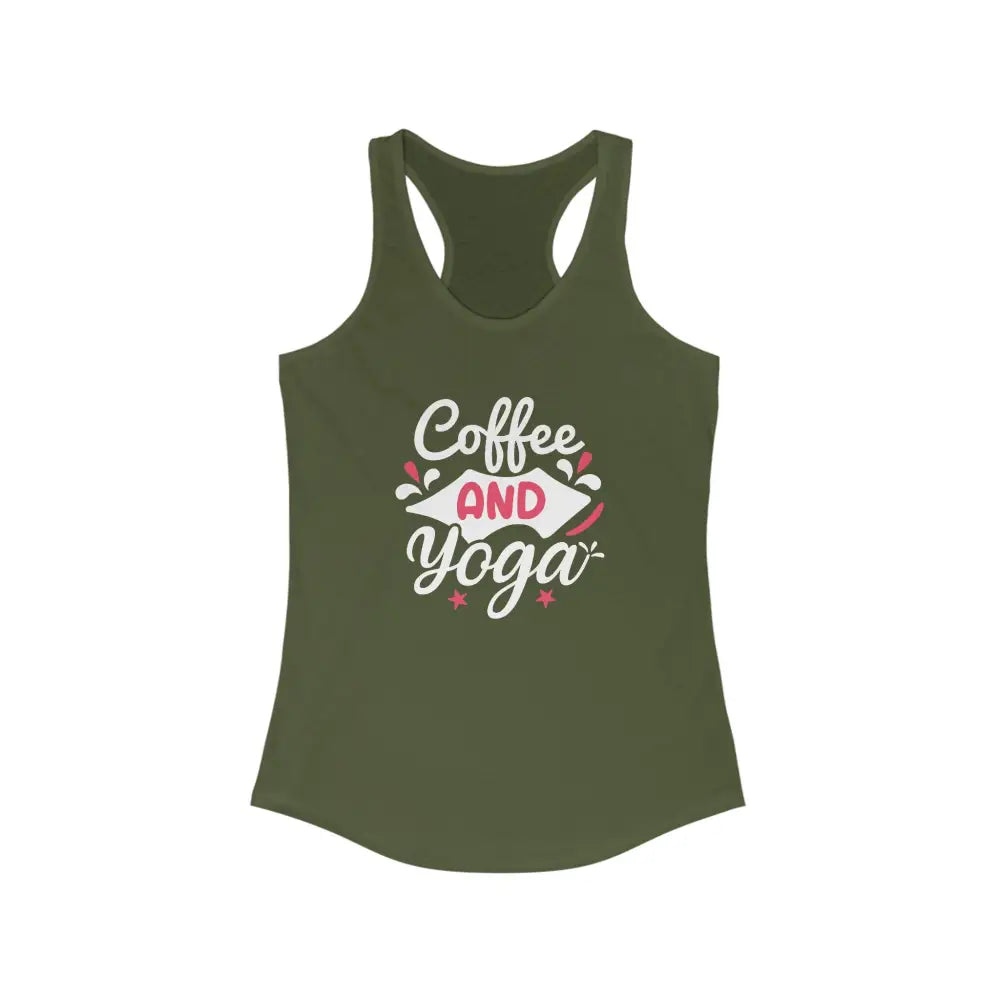 Coffee and Yoga Women’s Ideal Racerback Tank - Solid Military Green / XS - Tank Top