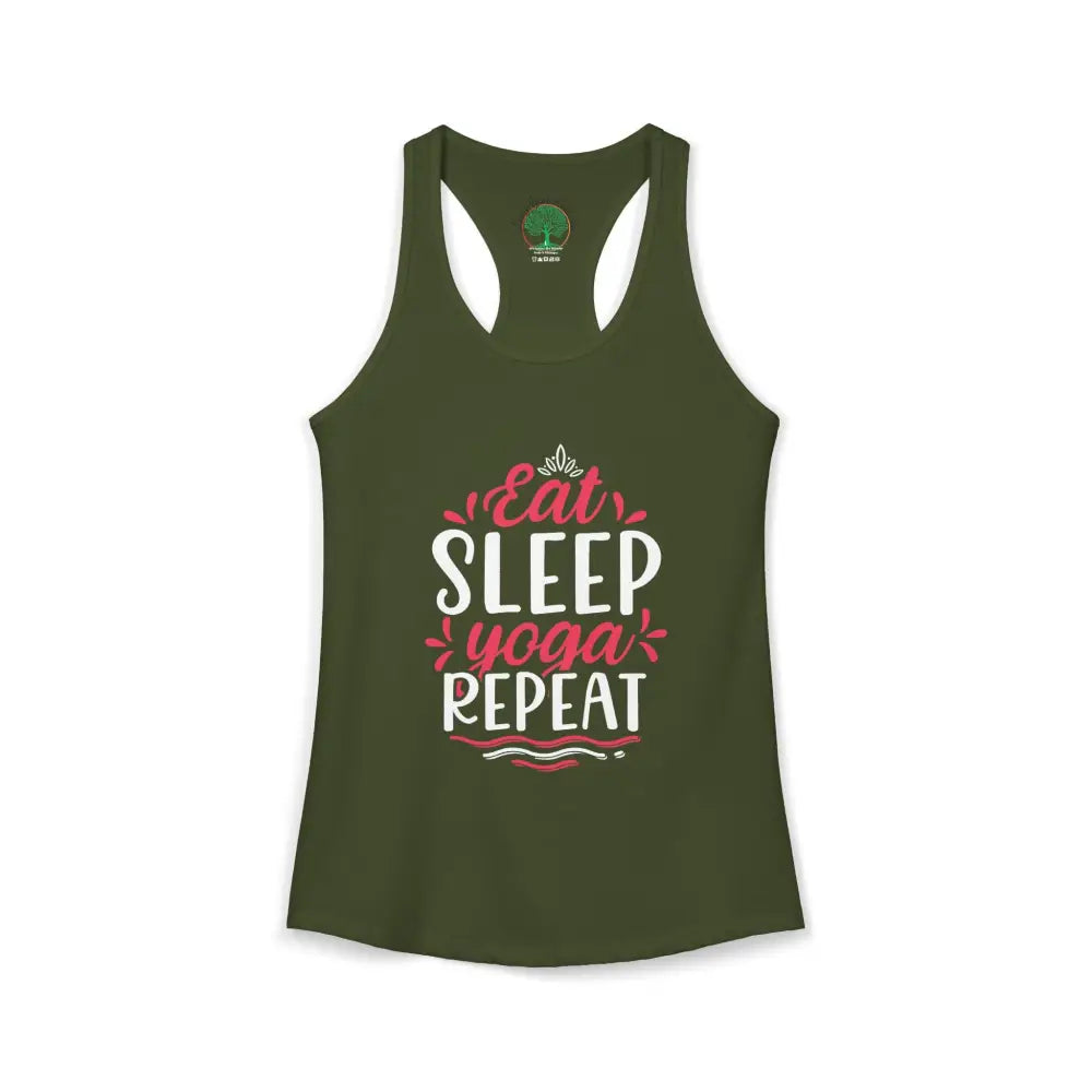 Eat Sleep Yoga Repeat Racerback Tank - XS / Solid Military Green - Tank Top