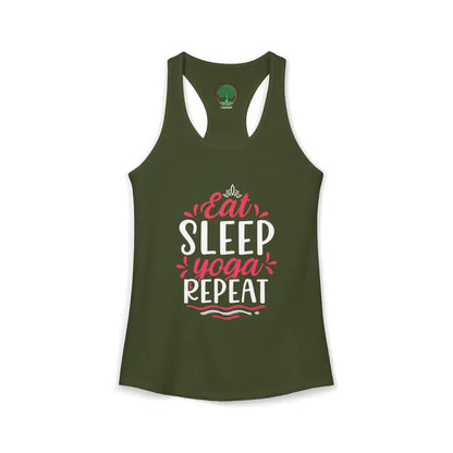Eat Sleep Yoga Repeat Racerback Tank - XS / Solid Military Green - Tank Top
