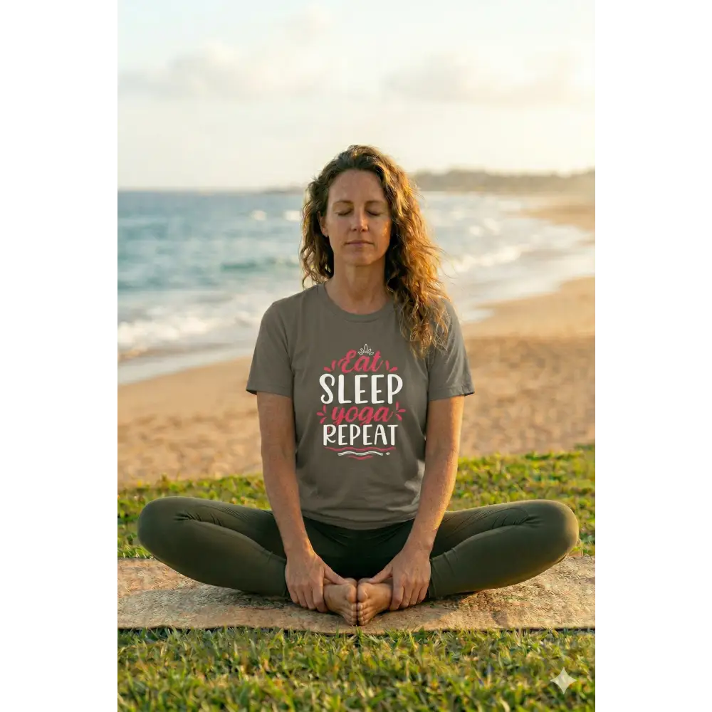 Eat Sleep Yoga Repeat T-Shirt; Yoga Routine Tee - Army / S - T-Shirt