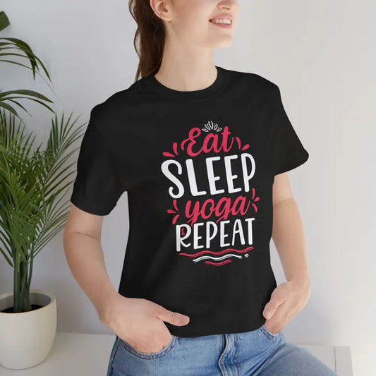 Eat Sleep Yoga Repeat T-Shirt; Yoga Routine Tee - Black Heather / S - T-Shirt