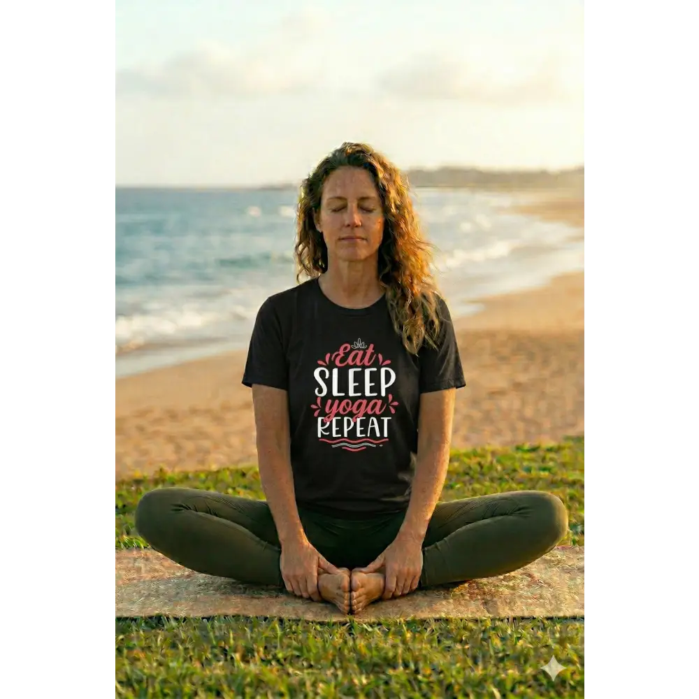 Eat Sleep Yoga Repeat T-Shirt; Yoga Routine Tee - Black Heather / S - T-Shirt