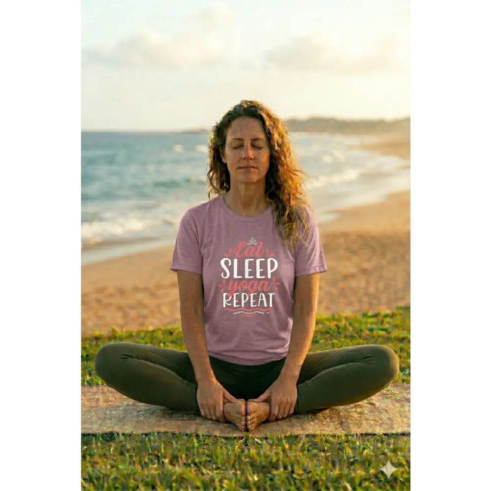 Eat Sleep Yoga Repeat T-Shirt; Yoga Routine Tee - Heather Mauve / M - T-Shirt