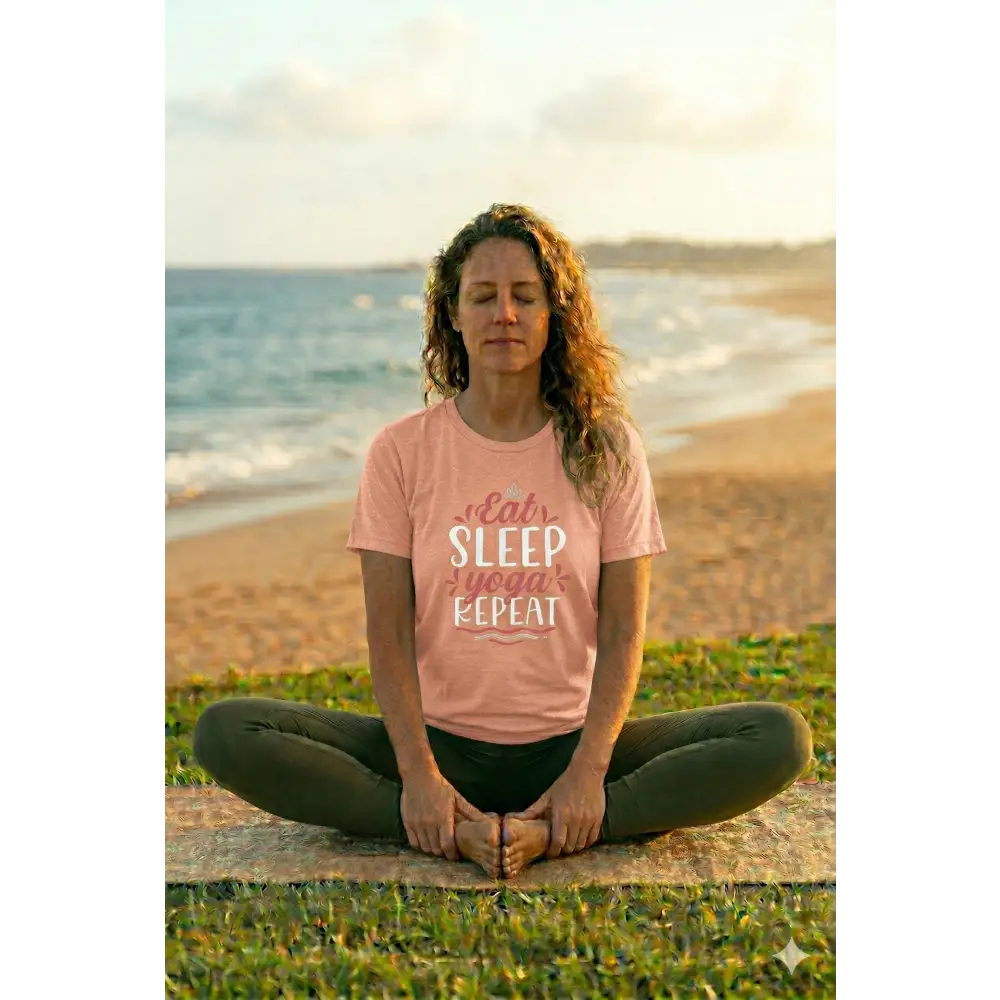 Eat Sleep Yoga Repeat T-Shirt; Yoga Routine Tee - Heather Peach / S - T-Shirt