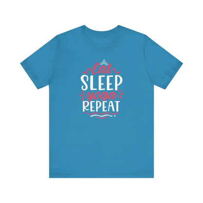 Eat Sleep Yoga Repeat Unisex Jersey Short Sleeve Tee - Aqua / S - T-Shirt