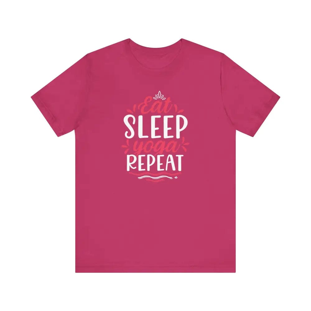 Eat Sleep Yoga Repeat Unisex Jersey Short Sleeve Tee - Berry / S - T-Shirt