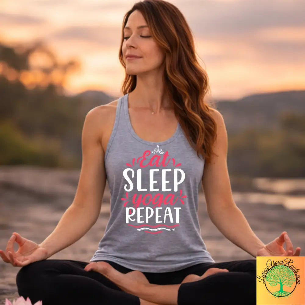 Eat Sleep Yoga Repeat Womens Racerback Tank - XS / Heather Grey - Tank Top