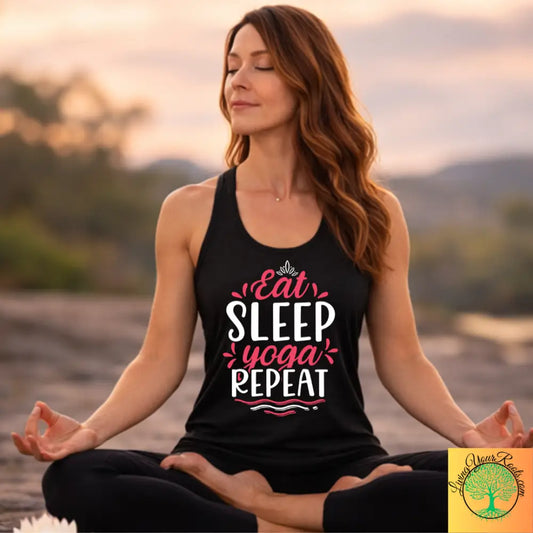 Eat Sleep Yoga Repeat Womens Racerback Tank - XS / Solid Black - Tank Top