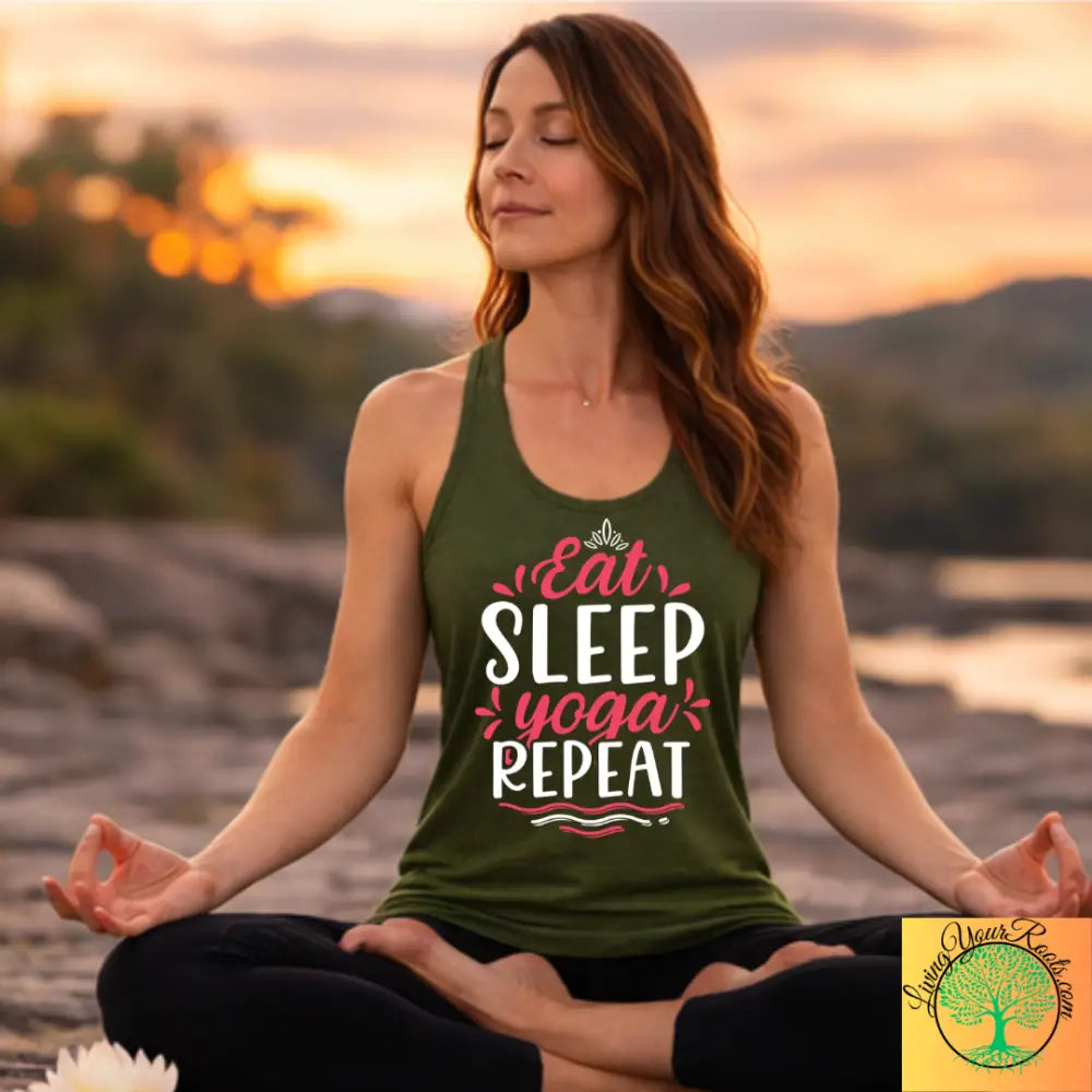 Eat Sleep Yoga Repeat Womens Racerback Tank - XS / Solid Military Green - Tank Top