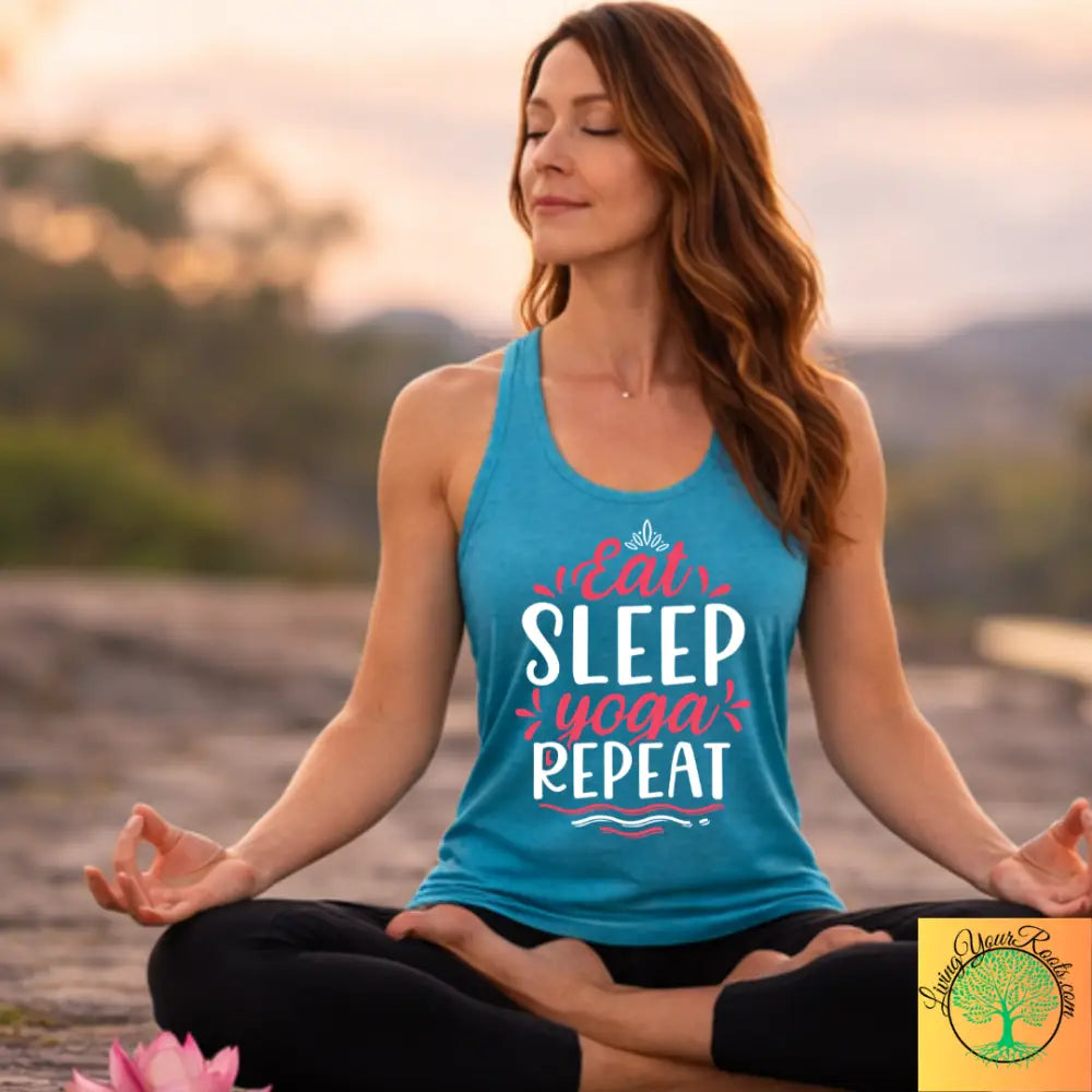 Eat Sleep Yoga Repeat Womens Racerback Tank - XS / Solid Tahiti Blue - Tank Top