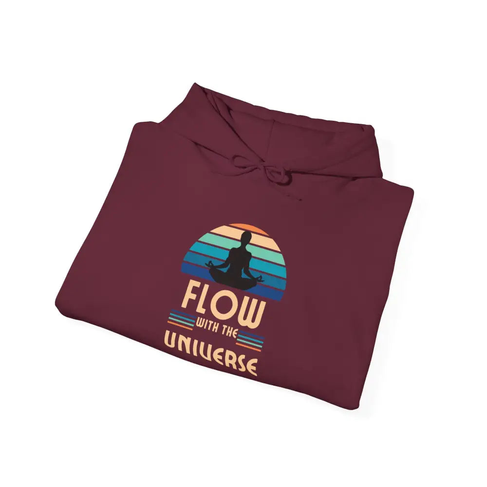 Flow With The Universe Hoodie — Retro Yoga Meditation Sweatshirt - S / Maroon - Hoodie