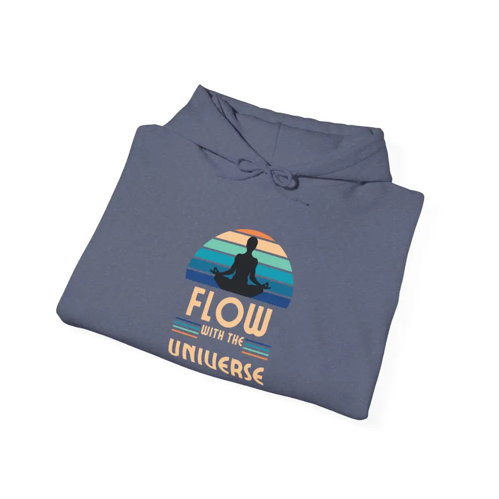 Flow With The Universe Hoodie — Retro Yoga Meditation Sweatshirt - S / Heather Navy - Hoodie