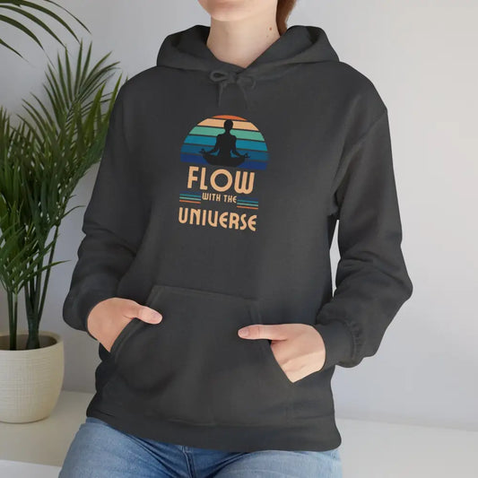 Flow With The Universe Hoodie — Retro Yoga Meditation Sweatshirt - S / Dark Heather - Hoodie