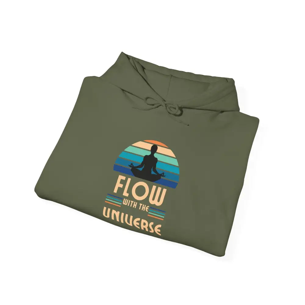 Flow With The Universe Hoodie — Retro Yoga Meditation Sweatshirt - S / Military Green - Hoodie