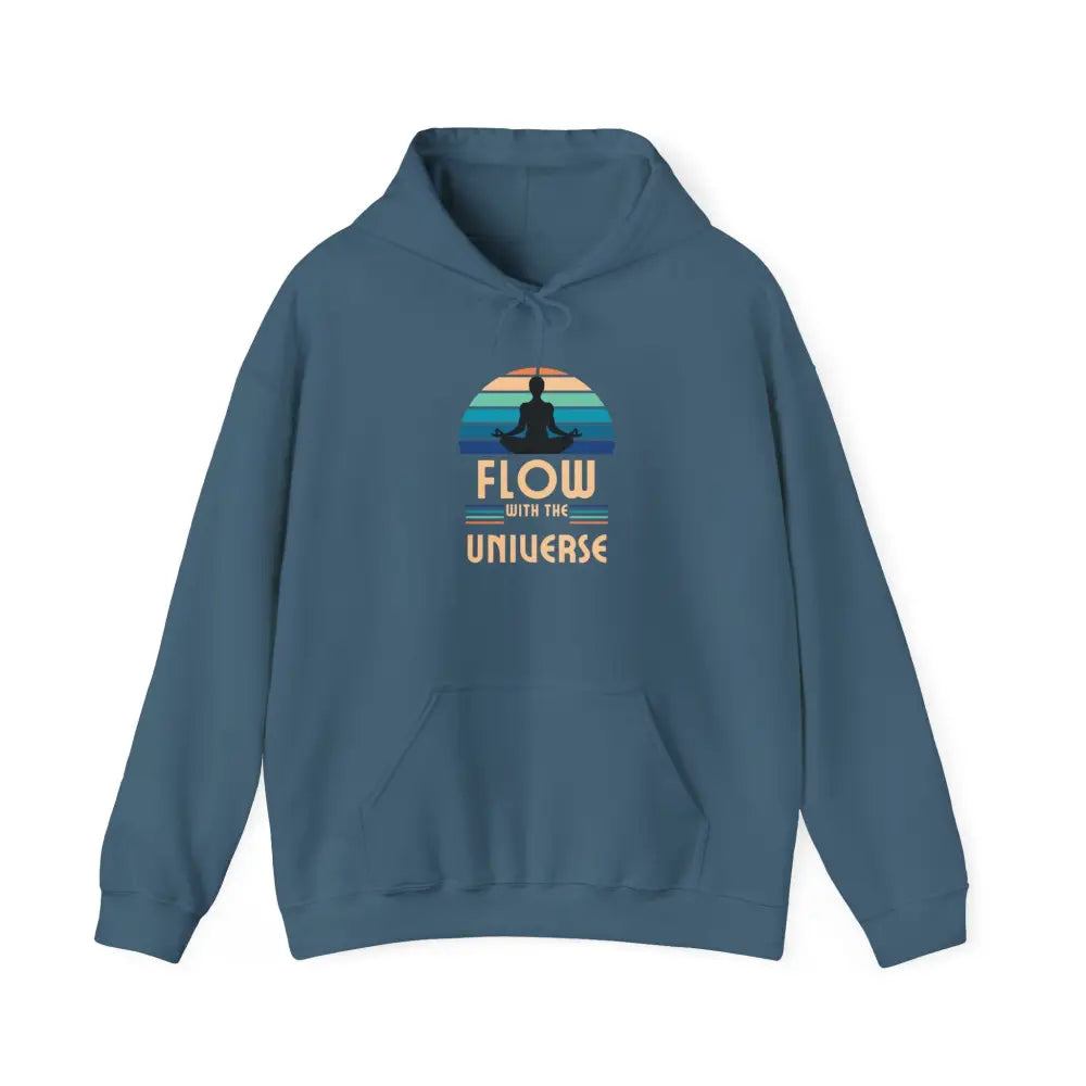 Flow With The Universe Hoodie — Retro Yoga Meditation Sweatshirt - S / Indigo Blue - Hoodie