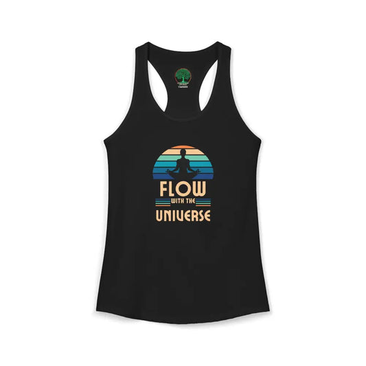 Flow With the Universe Racerback Tank — Women’s Spiritual Yoga Tank Top - XS / Solid Black - Tank Top