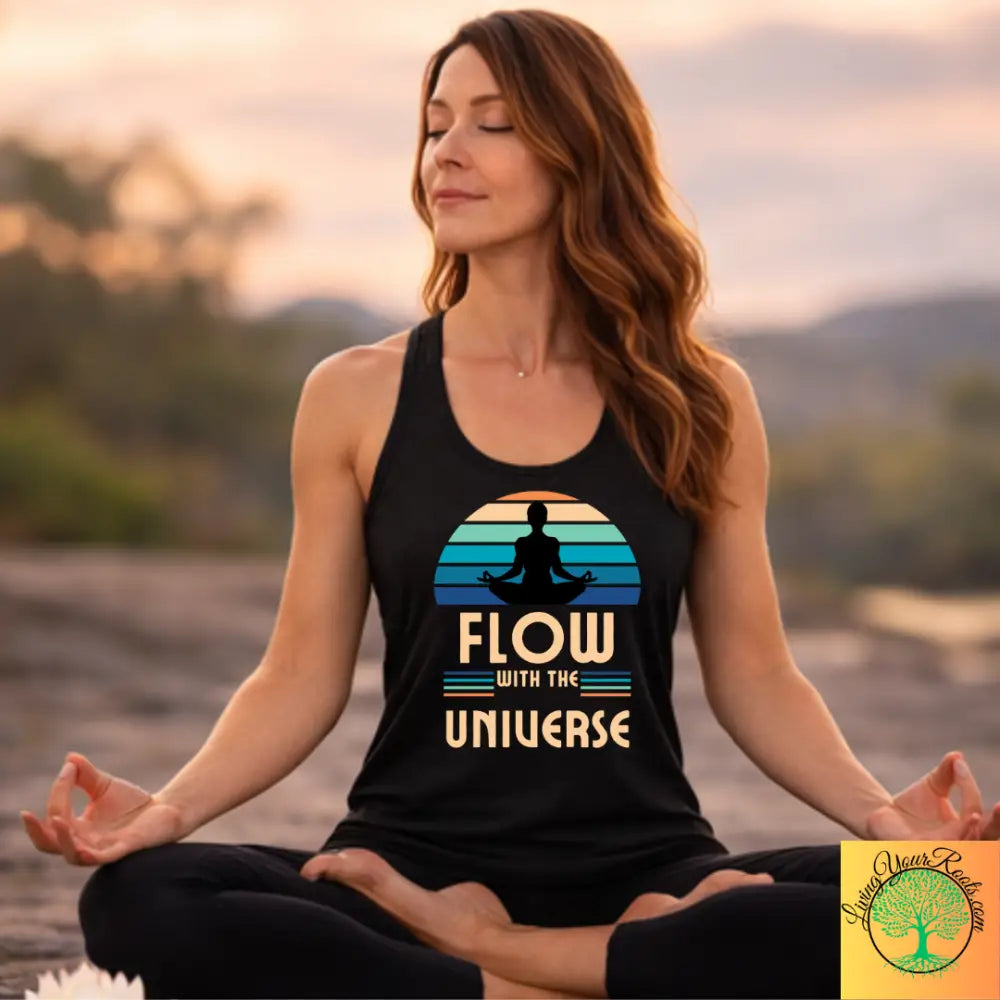 Flow With the Universe Racerback Tank, Women’s Spiritual Yoga Tank Top - XS / Solid Black - Tank Top
