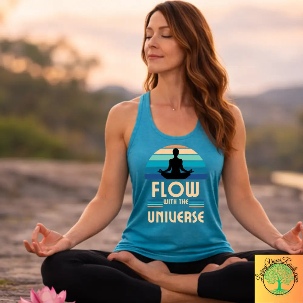 Flow With the Universe Racerback Tank, Women’s Spiritual Yoga Tank Top - XS / Solid Tahiti Blue - Tank Top
