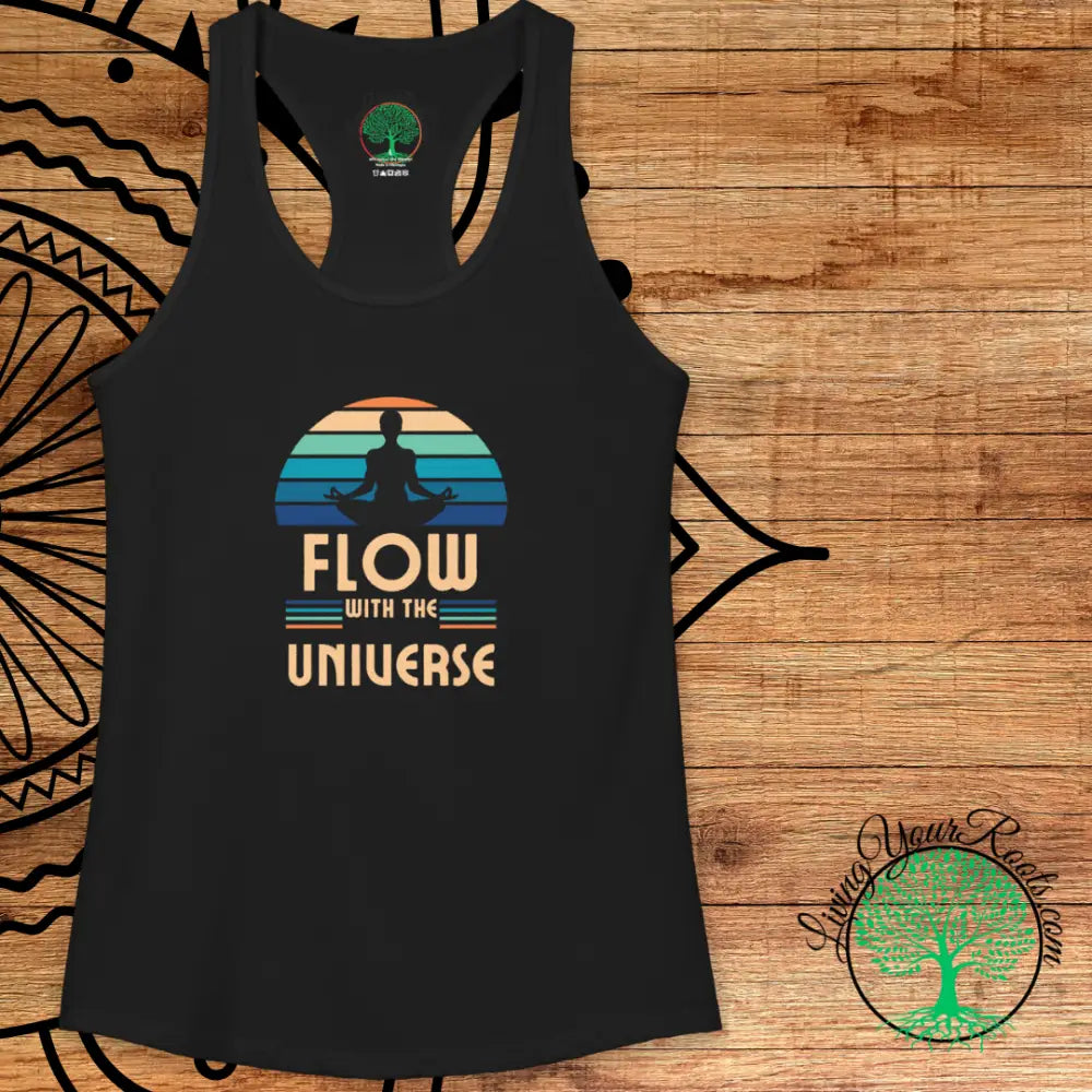 Flow With the Universe Racerback Tank — Women’s Spiritual Yoga Tank Top - XS / Solid Black - Tank Top