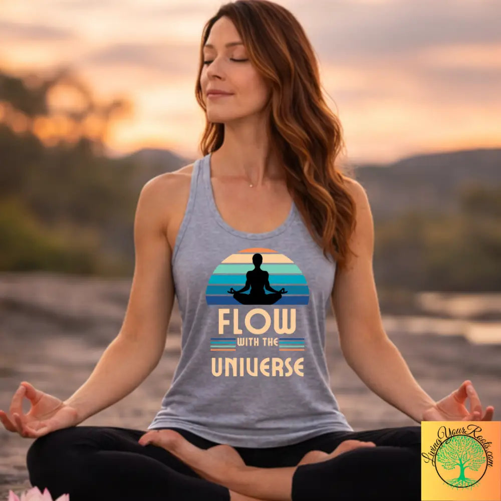 Flow With the Universe Racerback Tank, Women’s Spiritual Yoga Tank Top - XS / Heather Grey - Tank Top