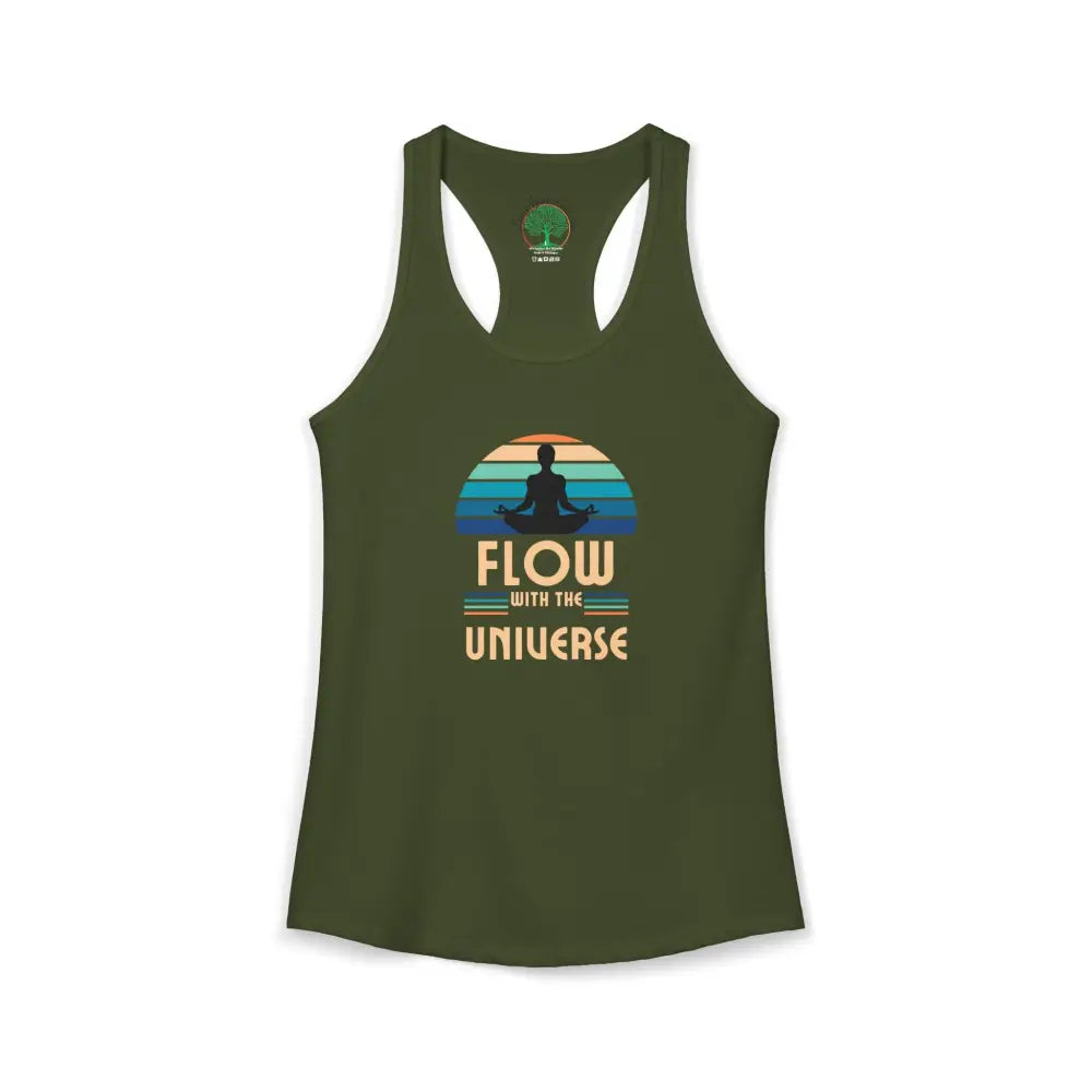 Flow With the Universe Racerback Tank — Women’s Spiritual Yoga Tank Top - XS / Solid Military Green - Tank Top
