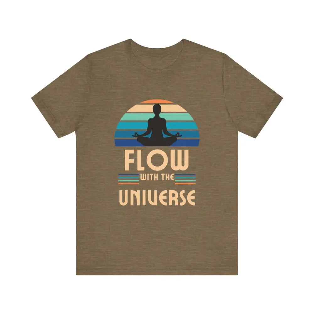 Flow with the Universe Unisex Jersey Short Sleeve Yoga Tee - Heather Olive / S - T-Shirt