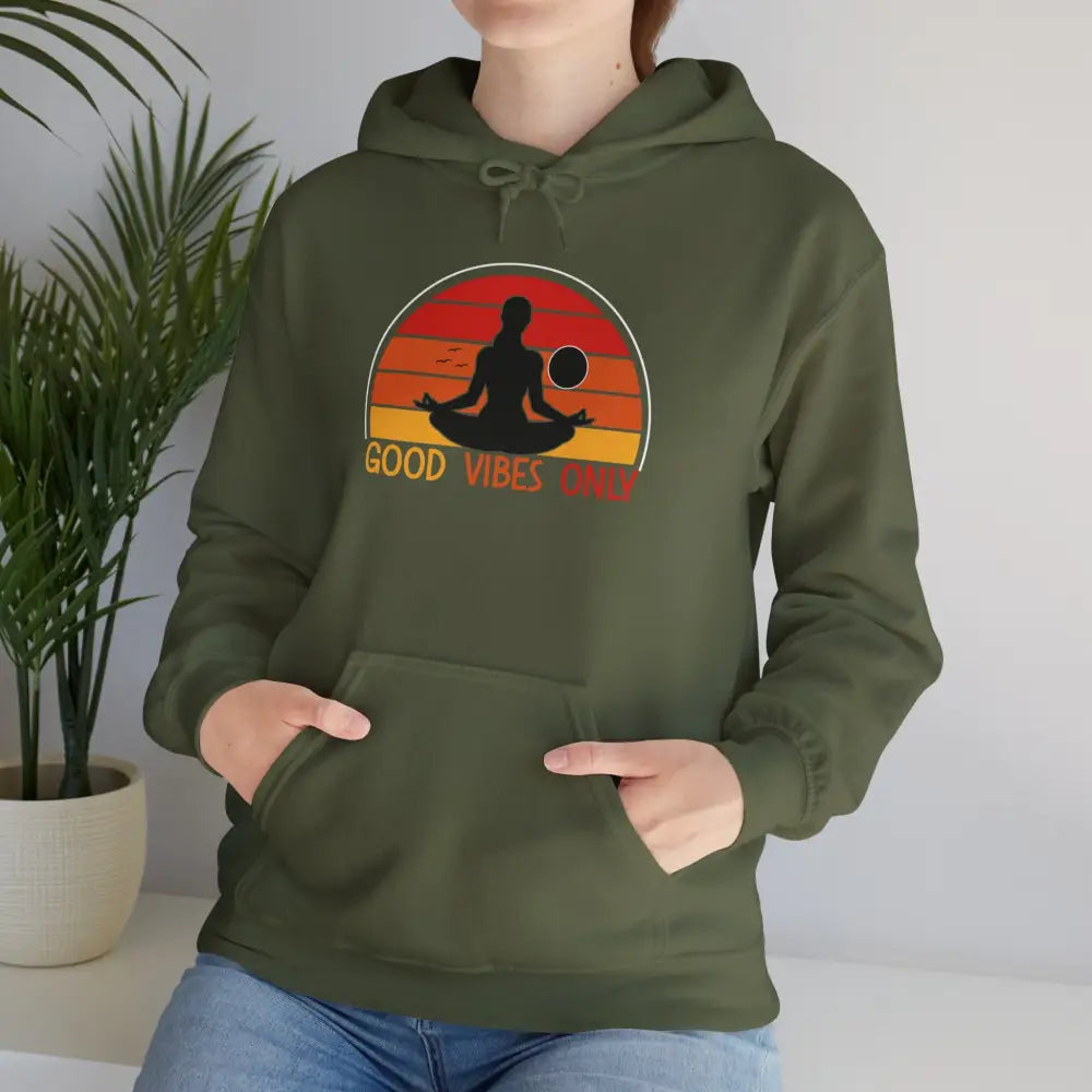 Good Vibes Only Heavy Blend™ Hooded Sweatshirt - Military Green / S - Hoodie