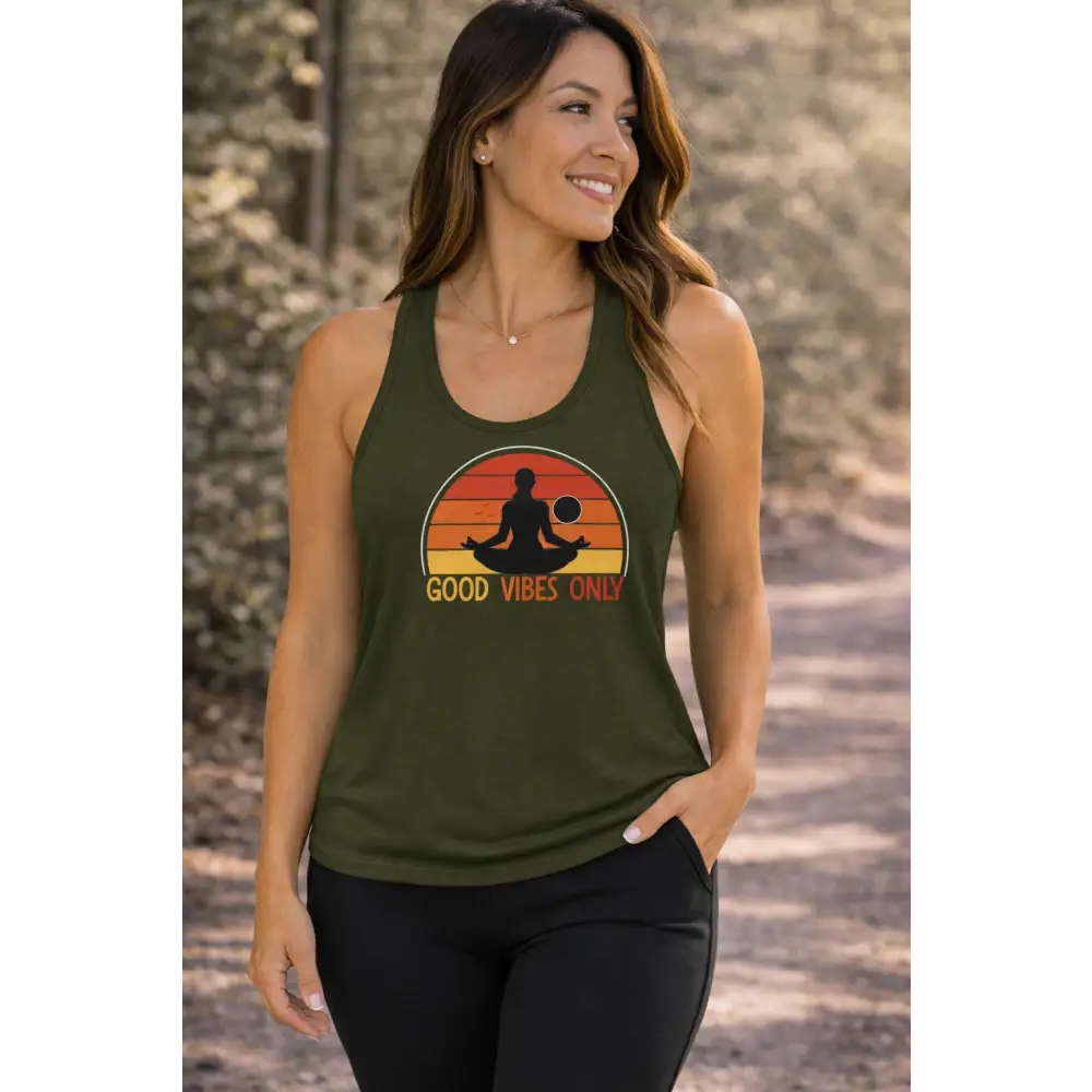 Good Vibes Only Racerback Tank, Women’s Positive Vibe Workout Top - Tank Top