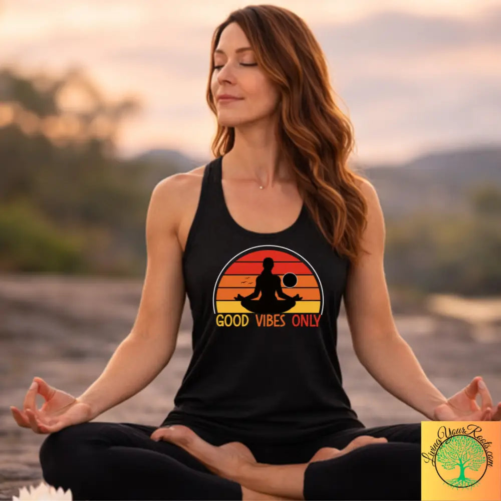 Good Vibes Only Racerback Tank, Women’s Positive Vibe Workout Top - XS / Solid Black - Tank Top