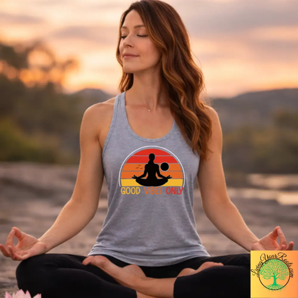 Good Vibes Only Racerback Tank, Women’s Positive Vibe Workout Top - XS / Heather Grey - Tank Top