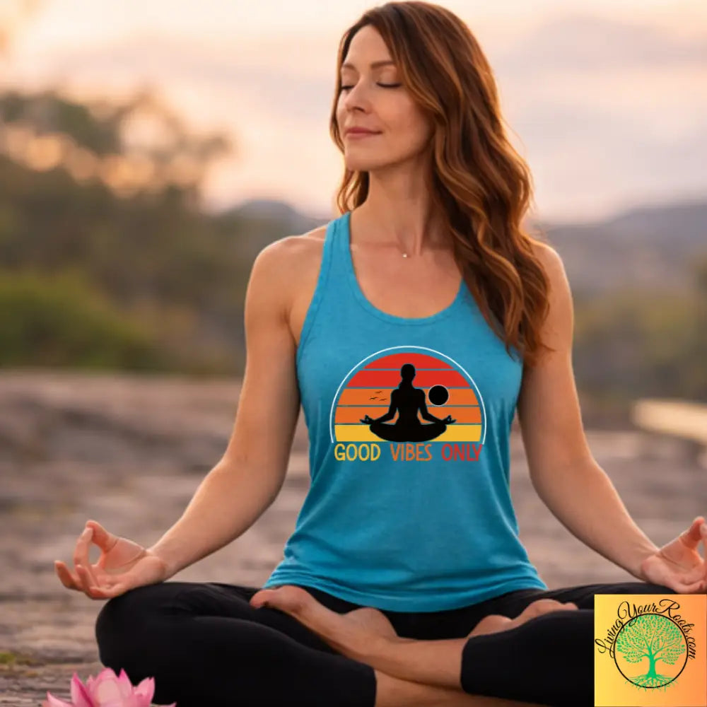 Good Vibes Only Racerback Tank, Women’s Positive Vibe Workout Top - XS / Solid Tahiti Blue - Tank Top